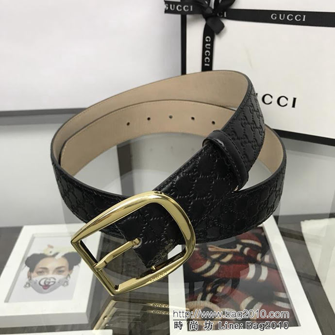 GUCCI古馳 官網新款 正品規格 原單品質 頭層小牛皮壓大花 日字型針扣 男士皮帶  xfp1307